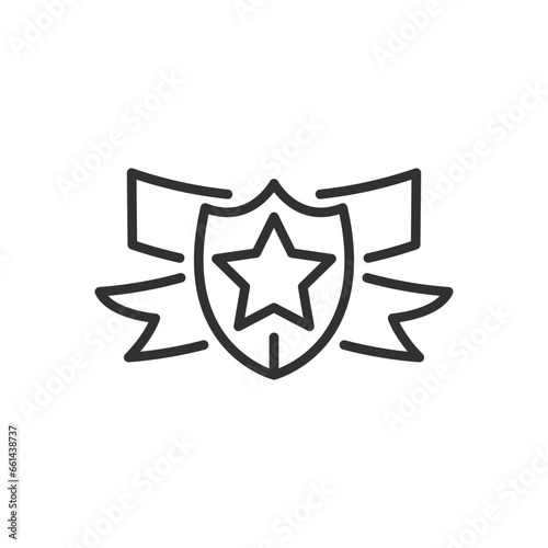 Star and ribbon award, linear icon. Line with editable stroke