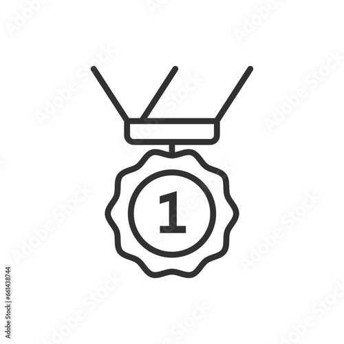 Number 1 ribbon medal award, linear icon. Line with editable stroke