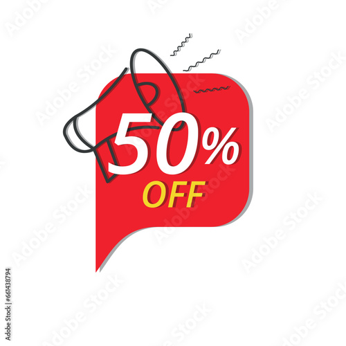 Super discount banner, Vector illustration of red discount banner for stores, up to 50% off promotion.