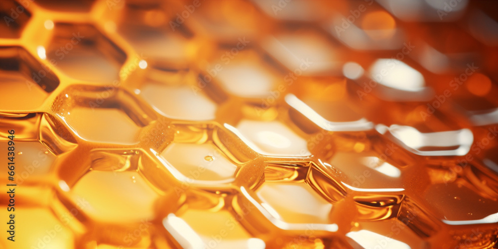 Close-up of a transparent liquid cosmetic product in the form of a honeycomb. Close-up of a transparent liquid cosmetic product in the form of a honeycomb.
