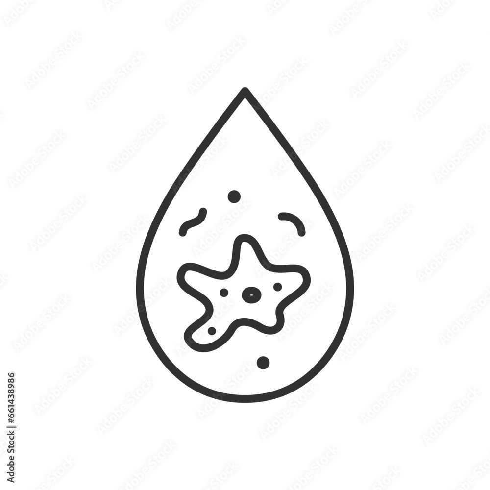 Water with microorganisms, linear icon. Dirty water. Droplet with bacteria. Line with editable stroke Water with microorganisms, linear icon. Dirty water. Droplet with bacteria. Line with editable stroke