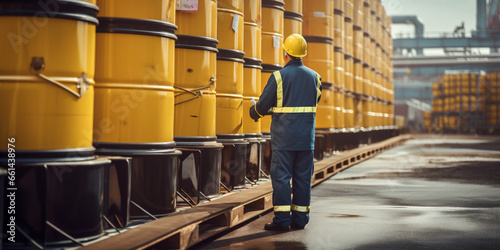 Male worker inspection record drum oil stock barrel © xartproduction