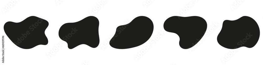 Black Round Liquid Silhouette Form. Irregular Organic Shape. Random Circle Blob Collection. Asymmetric Blotch Set. Fluid Splodge On White Background. Isolated Vector Illustration Black Round Liquid Silhouette Form. Irregular Organic Shape. Random Circle Blob Collection. Asymmetric Blotch Set. Fluid Splodge On White Background. Isolated Vector Illustration