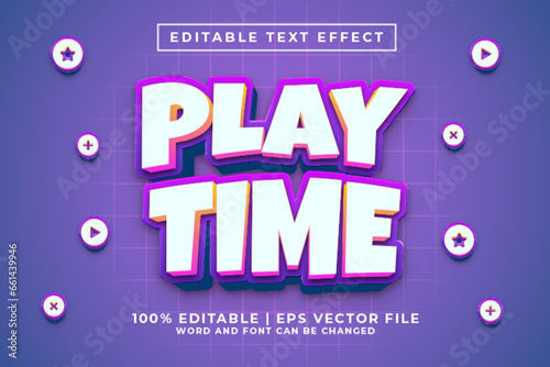 Play Time 3d Editable Text Effect Cartoon Style Premium Vector
