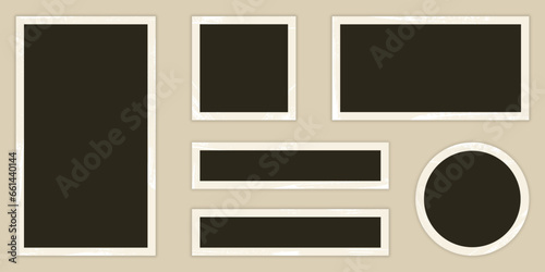 Blank Vintage Photo Frame Set With Grunge Texture. Retro Photo Paper In Different Shapes. Photography Card Collection. Realistic Picture Album, Antique Scrapbook. Isolated Vector Illustration