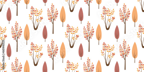 Seamless vector pattern of bright autumn trees. For printing on fabric, paper, children's clothing