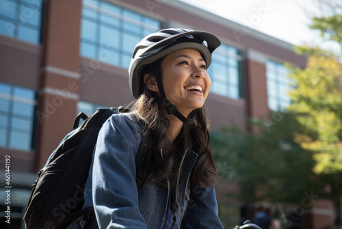 Portrait of a woman riding a bicycle in the city