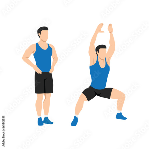 Man doing Jumping plyo jacks. star jumps exercise. Flat vector illustration isolated on white background