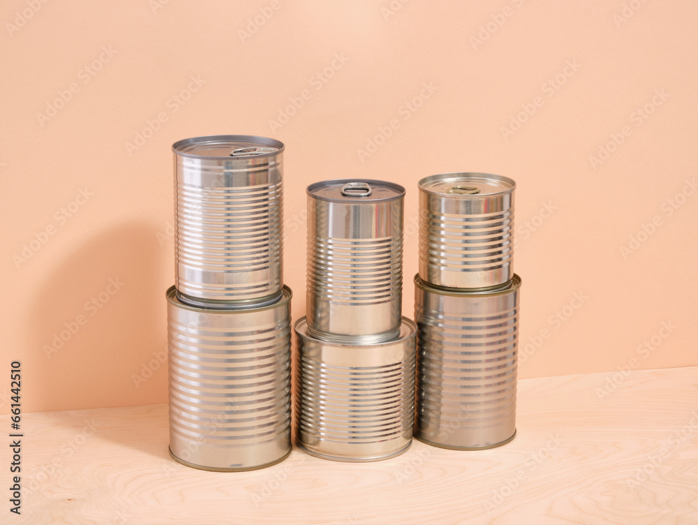 Canned food in jars is on the table. Long storage and cooking.