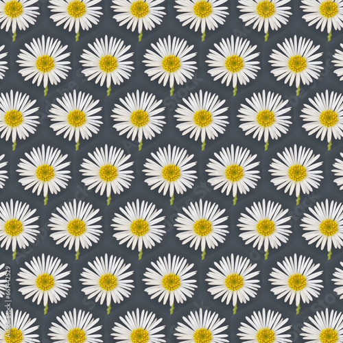 traditional daisy and stem white and yellow gold center on a plain grey background repeating pattern