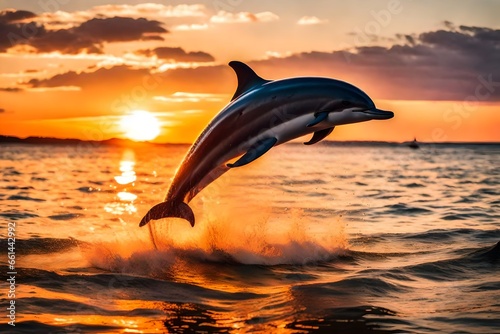 dolphin jumping at sunset