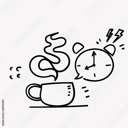 hand drawn doodle hot drink and clock illustration vector