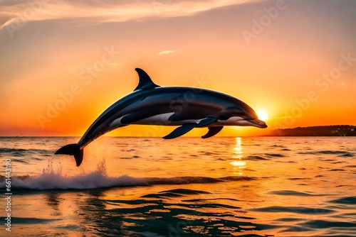 silhouette of a dolphin jumping at sunset © Alisha