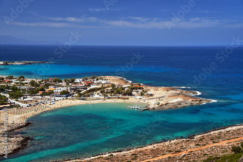 The sea and the beach from a bird's eye view in Stavros. on the island of Crete