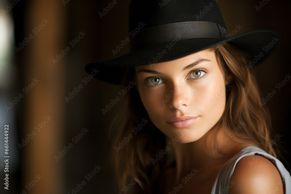 Portrait of a caucasian woman wearing a fedora hat Portrait of a caucasian woman wearing a fedora hat