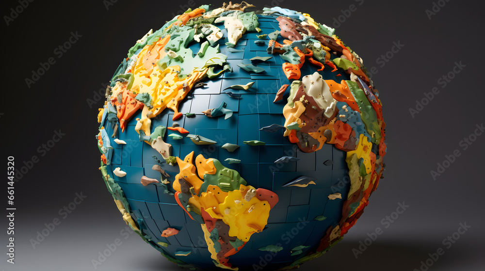 Showcase a globe composed of puzzle pieces, with a single piece detached but nearby. Focus on the intricate geography and the potential impact of placing that last piece. Showcase a globe composed of puzzle pieces, with a single piece detached but nearby. Focus on the intricate geography and the potential impact of placing that last piece.