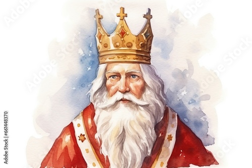 Sinterklaas watercolor drawing. The background is white and copy space, generative ai