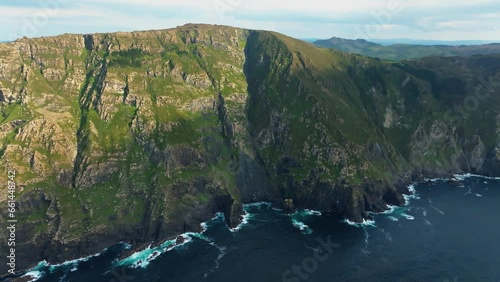 Massive Rock Mountains Of Sierra de la Capelada In Continental Europe, Ortegal Cape, Galicia, Spain. Aerial Drone Shot photo