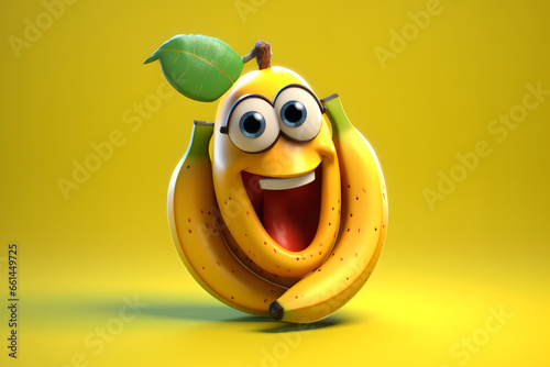 banana with cute face 3d rendering