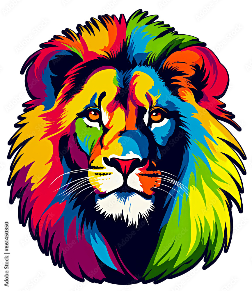 Colorful Lion Head in the Style of Saturated Color Schemes