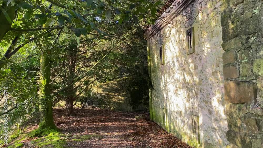 Video of an abandoned old medieval house in a forested area in Spain Video of an abandoned old medieval house in a forested area in Spain