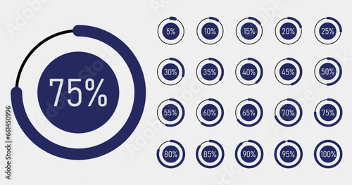 Circle percent diagram. Percentage pie chart. Progress infographic set. Business infographic design. Vector illustration. stock illustration. photo
