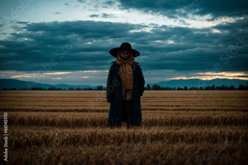 pumpkin man standing in the evening field © come5
