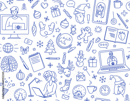 Christmas in an online school seamless background pattern