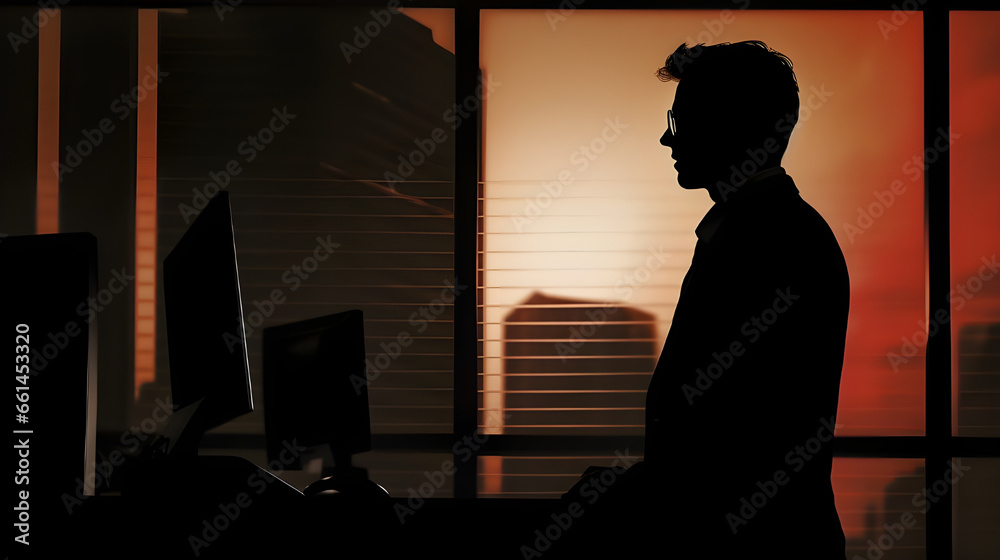 silhouette of a businessman in the window