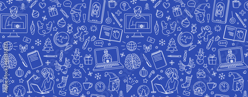 Christmas in an online school seamless background pattern