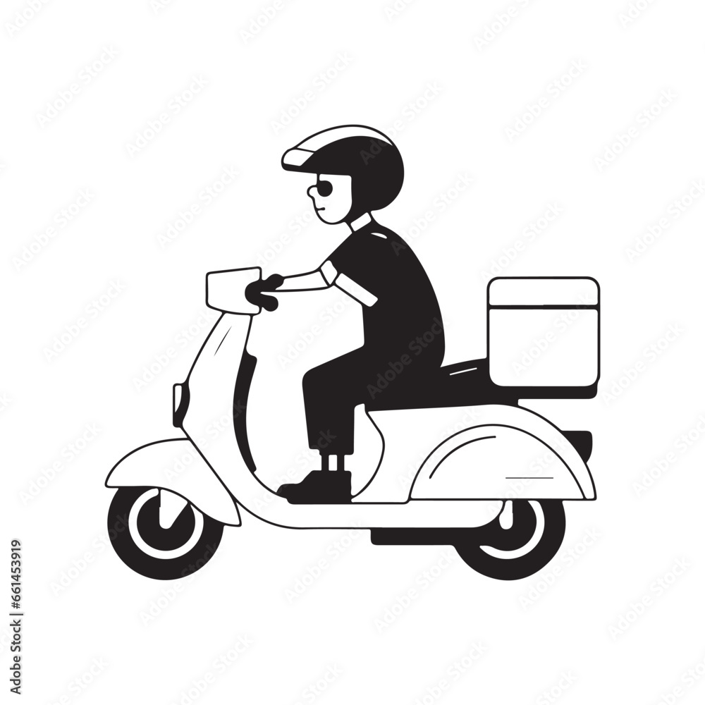 Black and white delivery bike drawings on a white background