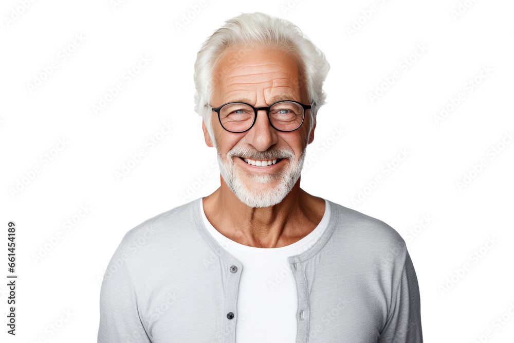 Portrait studio shot of an attractive, healthy senior man smiling relaxedly isolated on transparent png background. Portrait studio shot of an attractive, healthy senior man smiling relaxedly isolated on transparent png background.