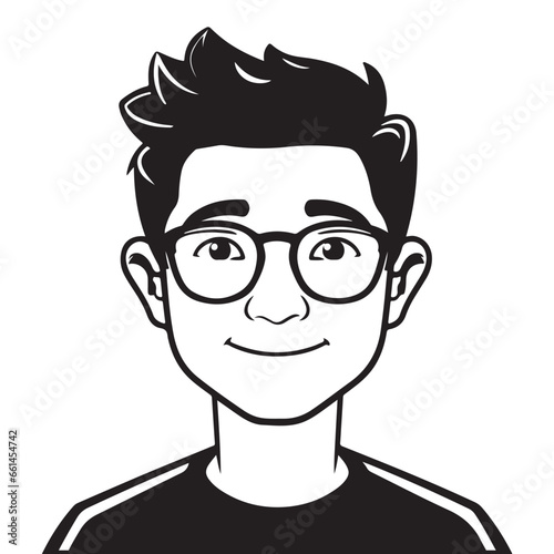 Black and white geek boy drawings on a white background