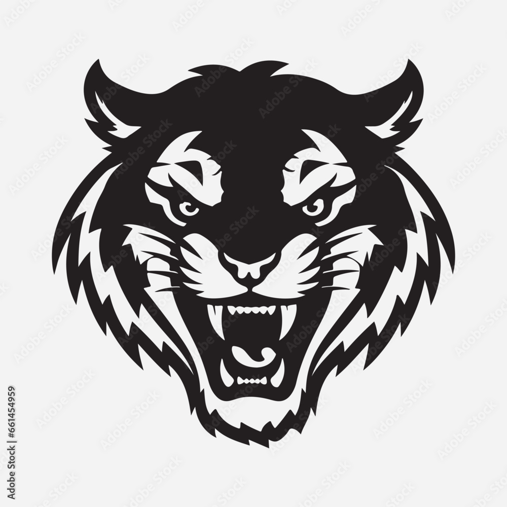 Obraz premium Black and white tiger face drawings on a white background