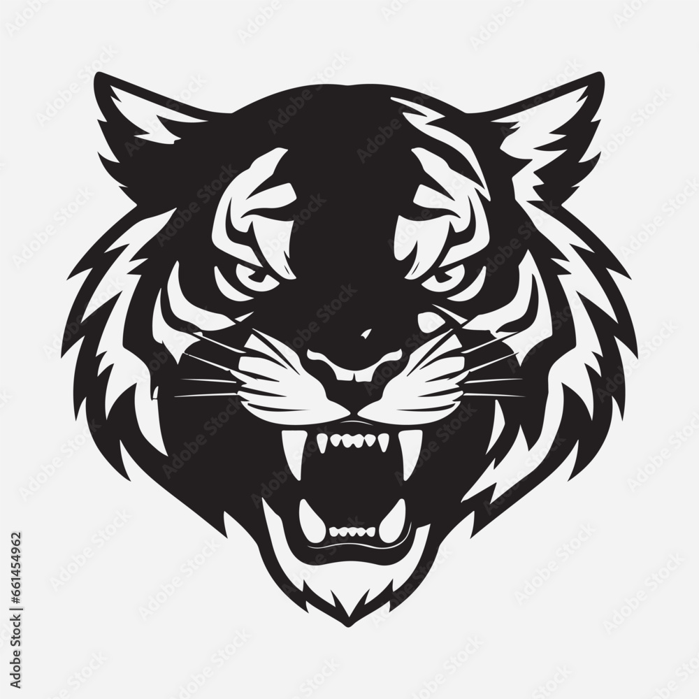 Obraz premium Black and white tiger face drawings on a white background