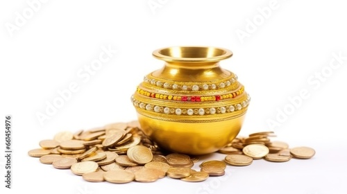Dhanteras, Akshaya Tritiya, Golden kalash and coins, Generative ai