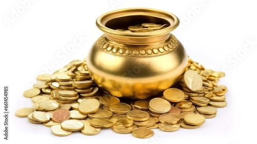 Dhanteras, Akshaya Tritiya, Golden kalash and coins, Generative ai