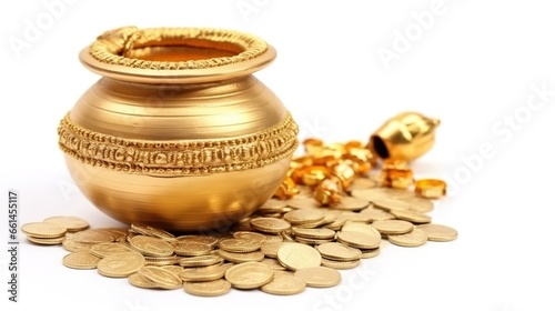 Dhanteras, Akshaya Tritiya, Golden kalash and coins, Generative ai