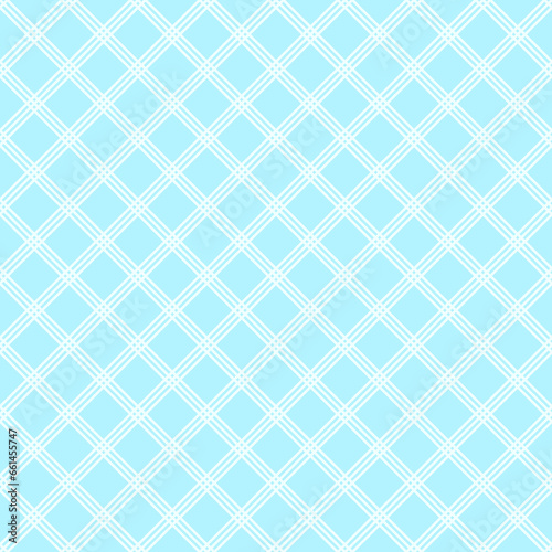 Seamless surface pattern with symmetric geometric ornament. White diagonal stripes abstract on blue background. Crossing lines wallpaper. Digital paper for textile print. Vector art illustration