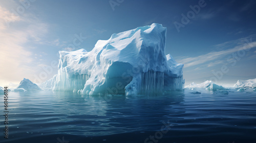 A large iceberg floating in the ocean
