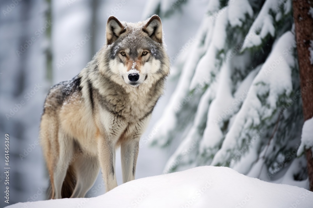wolf in the forest outside in winter wolf in the forest outside in winter