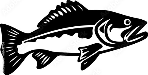 Walleye fish silhouette. Black and white laser cutting vector template.