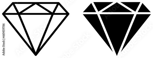 Diamond icon set. Gemstone outline and silhouette. Stone illustration isolated on transparent background.