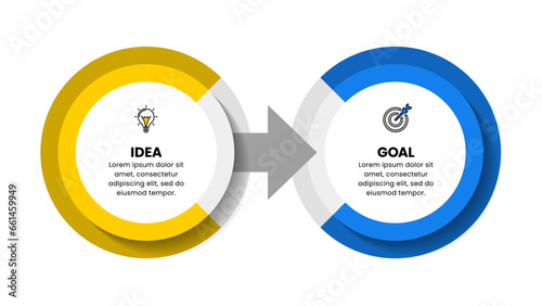 Infographic template. 2 circles with arrow and icons