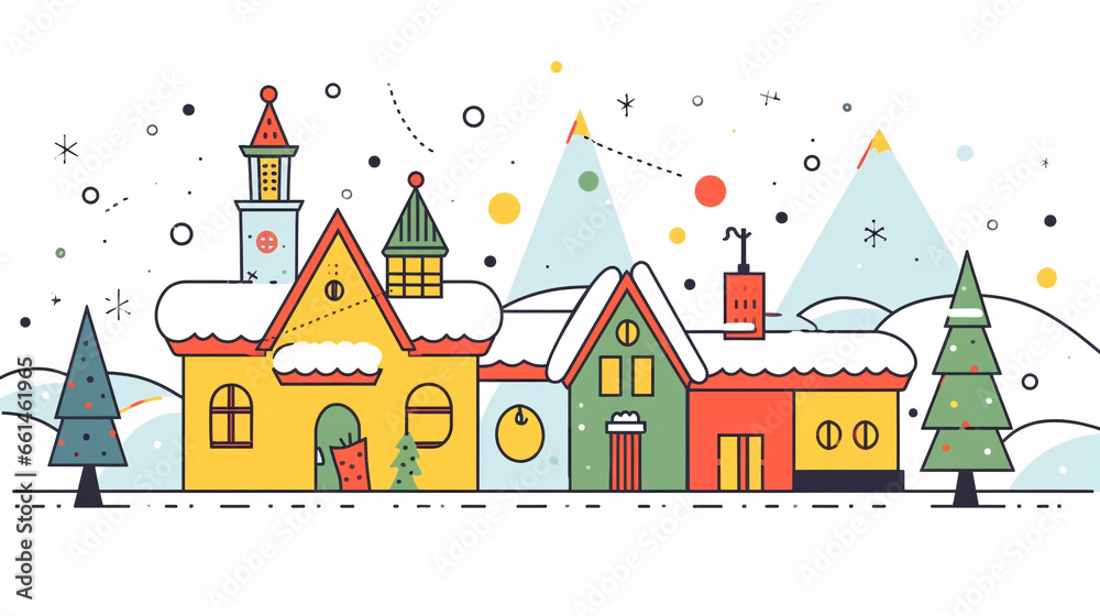 Winter solar term, Christmas snow village cartoon illustration