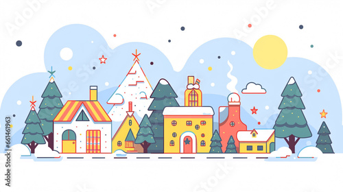 Winter solar term, Christmas snow village cartoon illustration