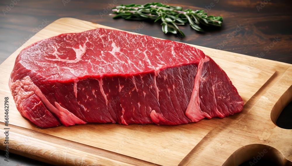 Raw beef steak on cutting board - obrazy, fototapety, plakaty 