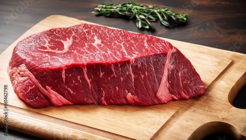 Raw beef steak on cutting board photo