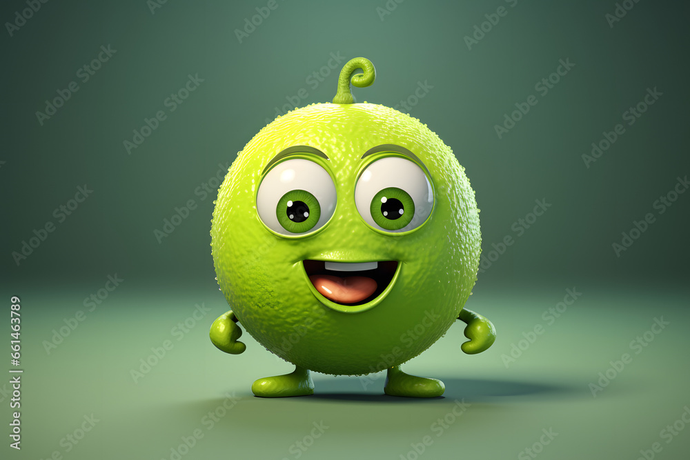 Lime With Cute Face 3d Rendering Lime With Cute Face 3d Rendering