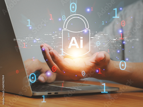 Security ai artificial intelligence futuristic, antivirus security technology In future internet protection with AI to check firewall information